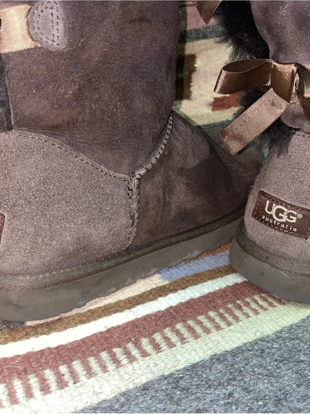 UGG Tall Suede Winter Boots in Dark Brown with Shearling Trim